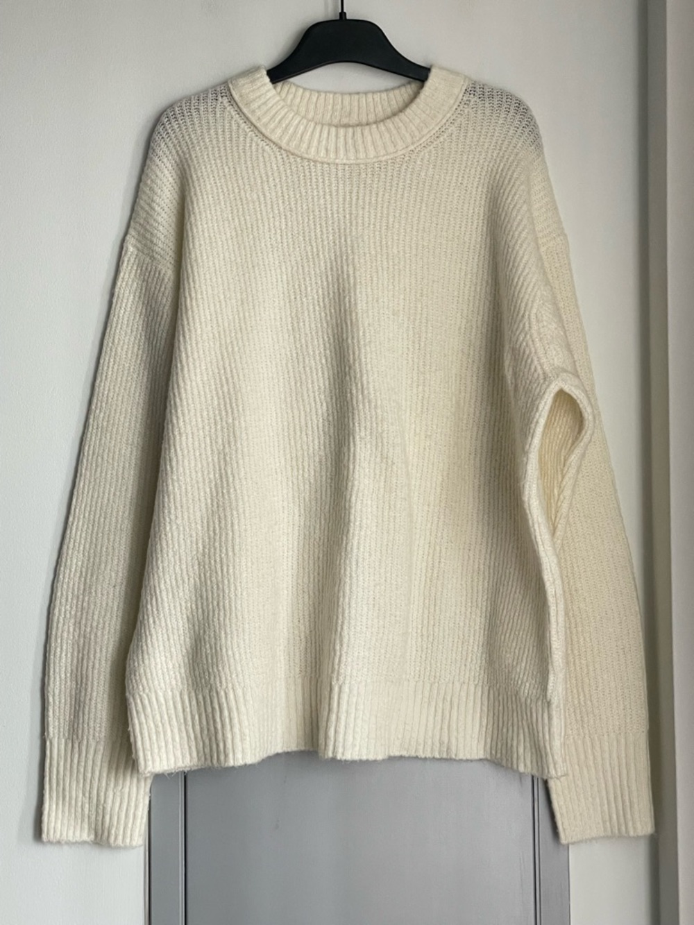 AMERICAN EAGLE Cream Ribbed Crewneck Sweater